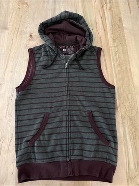 Men's Sleeveless Hooded Zip Vest in Gray & Burgundy